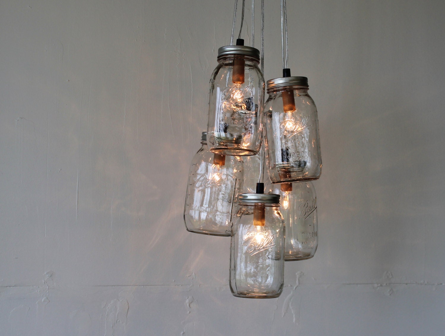 Country in the Summer MASON JAR CHANDELIER - Handcrafted UpCycled BootsNGus Mason Jar Hanging Pendant Lighting Fixture