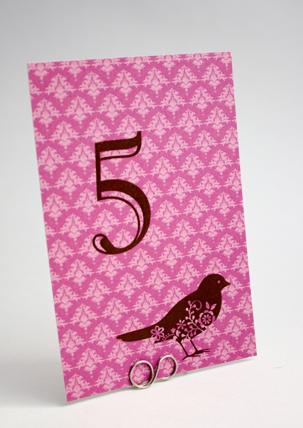 Shabby Chic Birds Wedding Table Number Cards - Raspberry Color