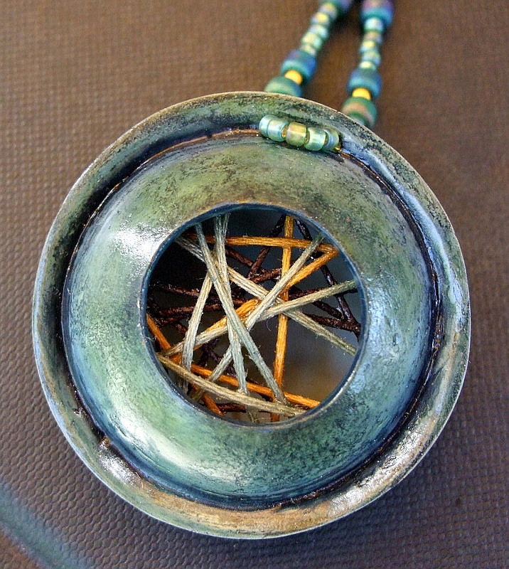 Beaded Necklace with Polymer Clay Pendant - Smoky Collard Greens