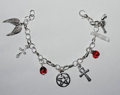 Demon Blooded - Supernatural themed charm bracelet with crystal and red beads 5