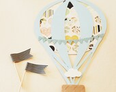 Hot Air Balloon Hearts Engagement Party Invitation - Light Grey Blue Cream Black Pink Sage Mustard Yellow