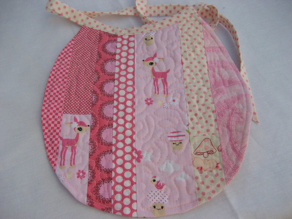 Pink baby girl quilted reversible bib with little deer