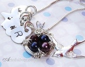 Birdnest necklace - Mother necklace - Initial charm necklace - Birthstone jewelry