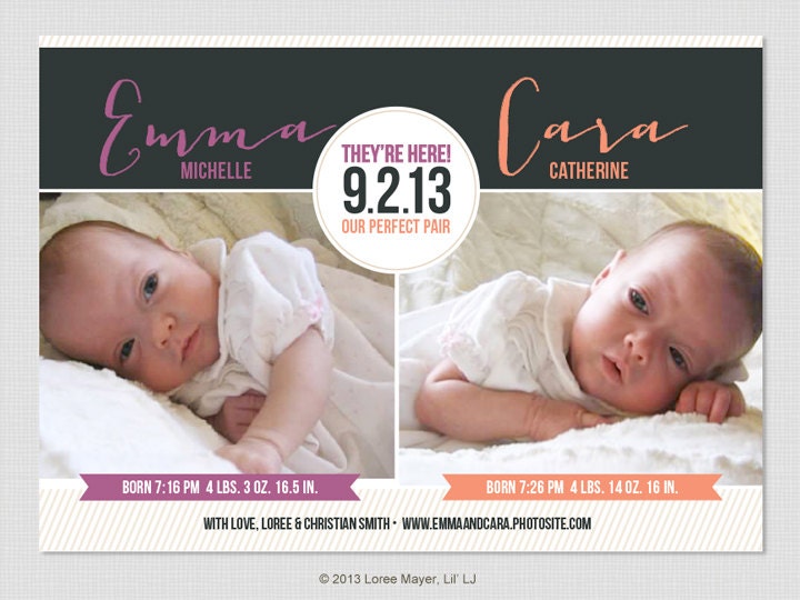 Twins Photo Birth Announcement