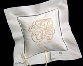 Ring Bearer Pillow fashioned of Irish Linen and Personalized with Josephine Single Initial Monogram and wedding date