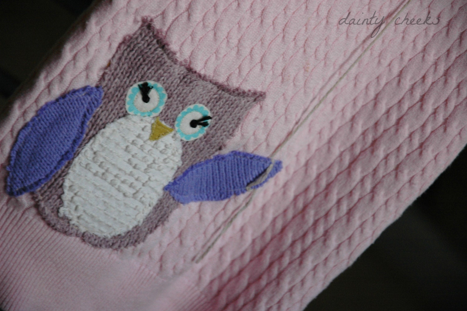 Light pink owl with balloon upcycled sweater dress
