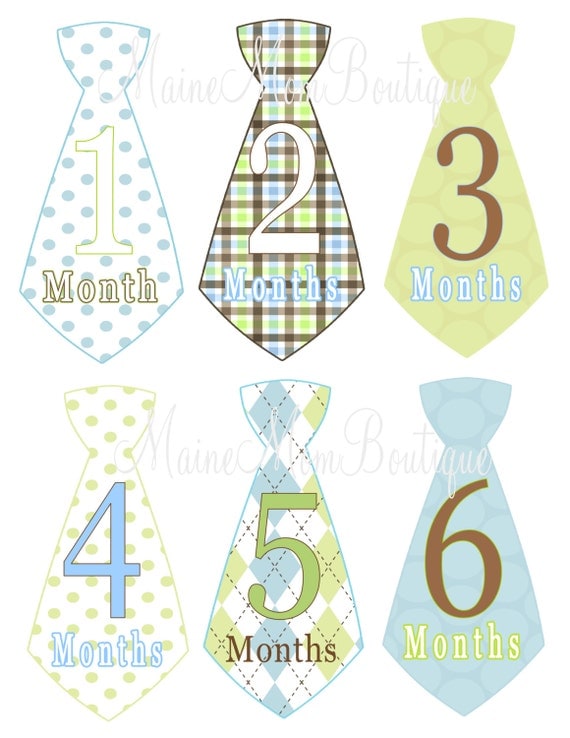 SALE Baby Monthly Onesie Stickers Baby Boy Gift  Blue Green Brown  Uncut  Tie FAST.. SHIP