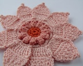 Large Peach Flower in a Flower - Crocheted Scrapbooking Embellishmen or Applique