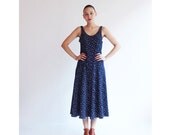 90s floral dress - tank dress - navy - vintage - maxi