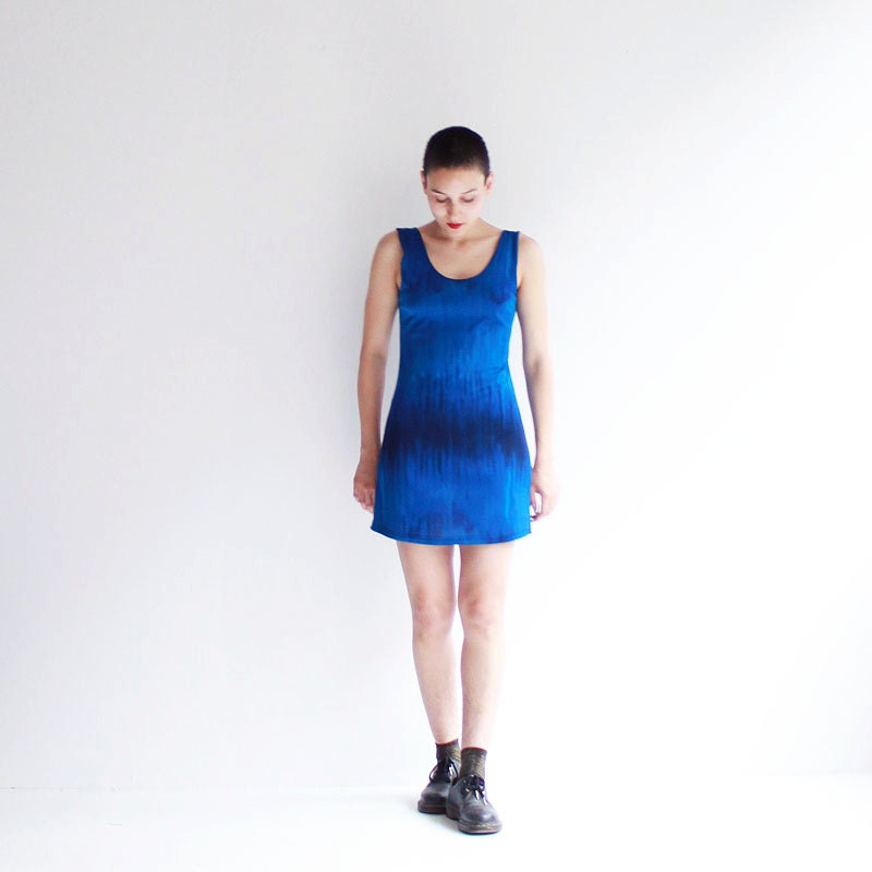 90s blue dress - stretch - tie dye - dip dye - tank dress - one size