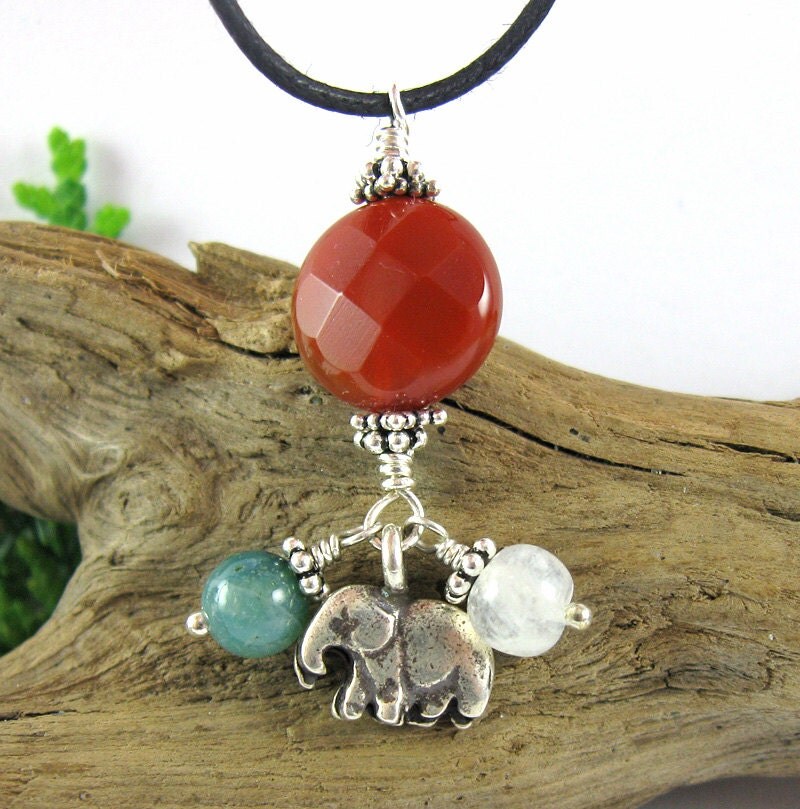 Elephant Fertility Charm Necklace - Carnelian Fertility Necklace - Sterling Silver