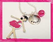 Personalized Necklace - BALLERINA - Hand Stamped Charm Pendant Necklace for Girls