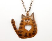 Little Cat with an Open Heart Necklace