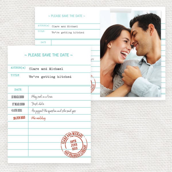 library card save the date or engagement announcement - printable file - photo save the date or classic postcard