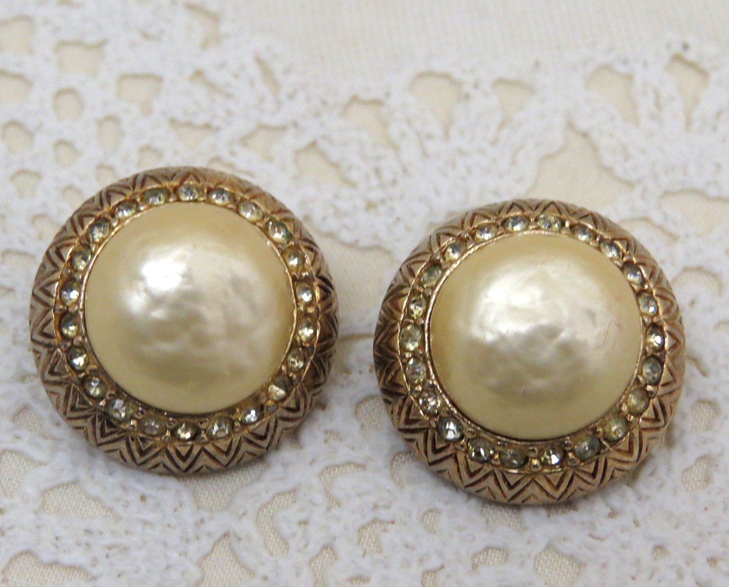 Bergere Rhinestone & Pearl Clip-On Earrings
