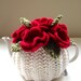 Blood Red Roses Flower Garden Tea Cosy in Pure Wool - Ivory Cream Base - Choose size
