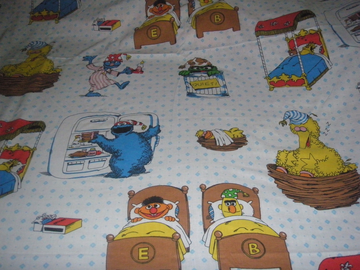 RARE Sesame Street Sleeping  TWIN FLAT Sheet - Reclaimed Bed Linens
