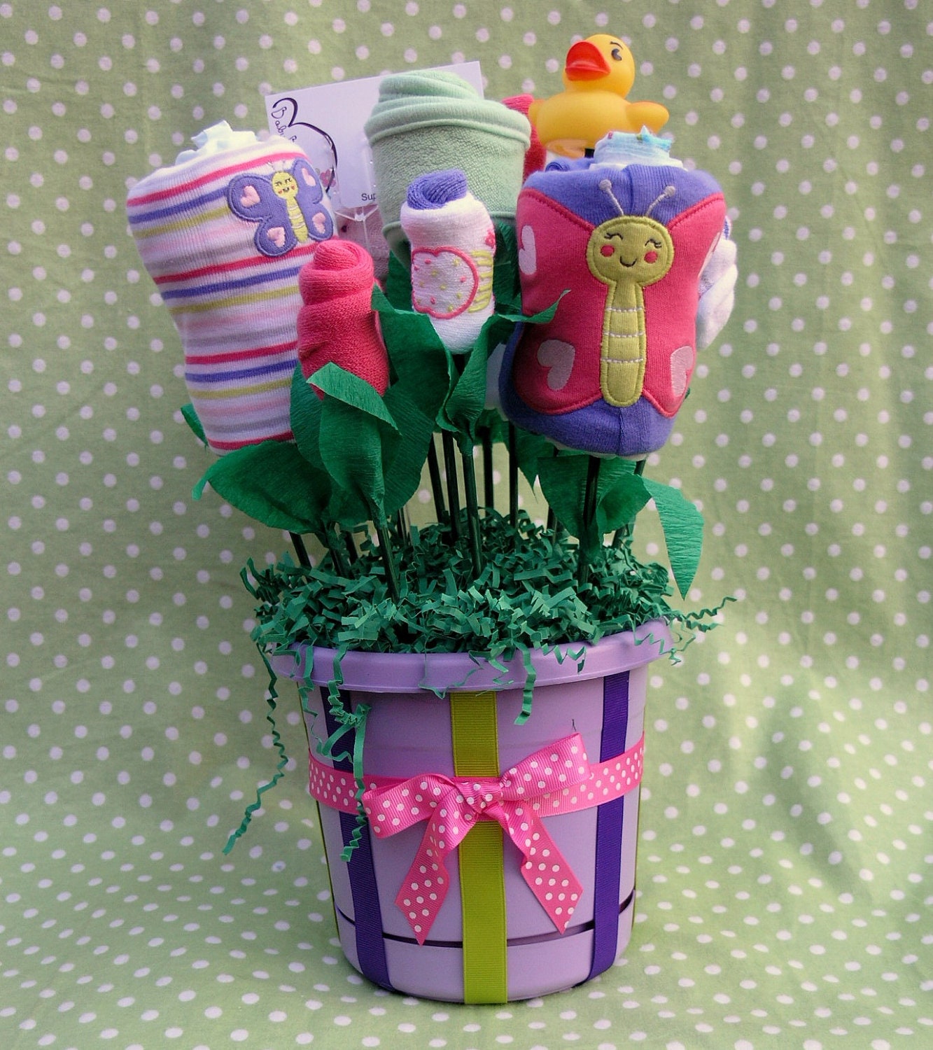 Medium Girls "Butterfly Garden" Layette Baby Bouquet