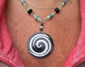 Hypnotic Swarovski Crystal Beaded Linked Necklace:Black And White Spiral Symbolic Necklace-Necklaces Handmade-Spiral Jewelry-Swirly Pendant