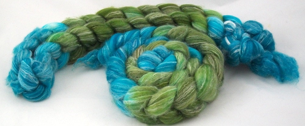 The Mermaiden's Song/ Handpainted SW Merino-Bamboo-Nylon Combed Top/ 4 oz.
