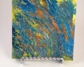 4" x 4" Original Textured Mini Oil Painting - Blue Orange Yellow