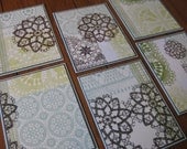Aqua, Green, Gray and Brown Abstract Design Stationery  - Set of 6 - Handmade Set of Notecards