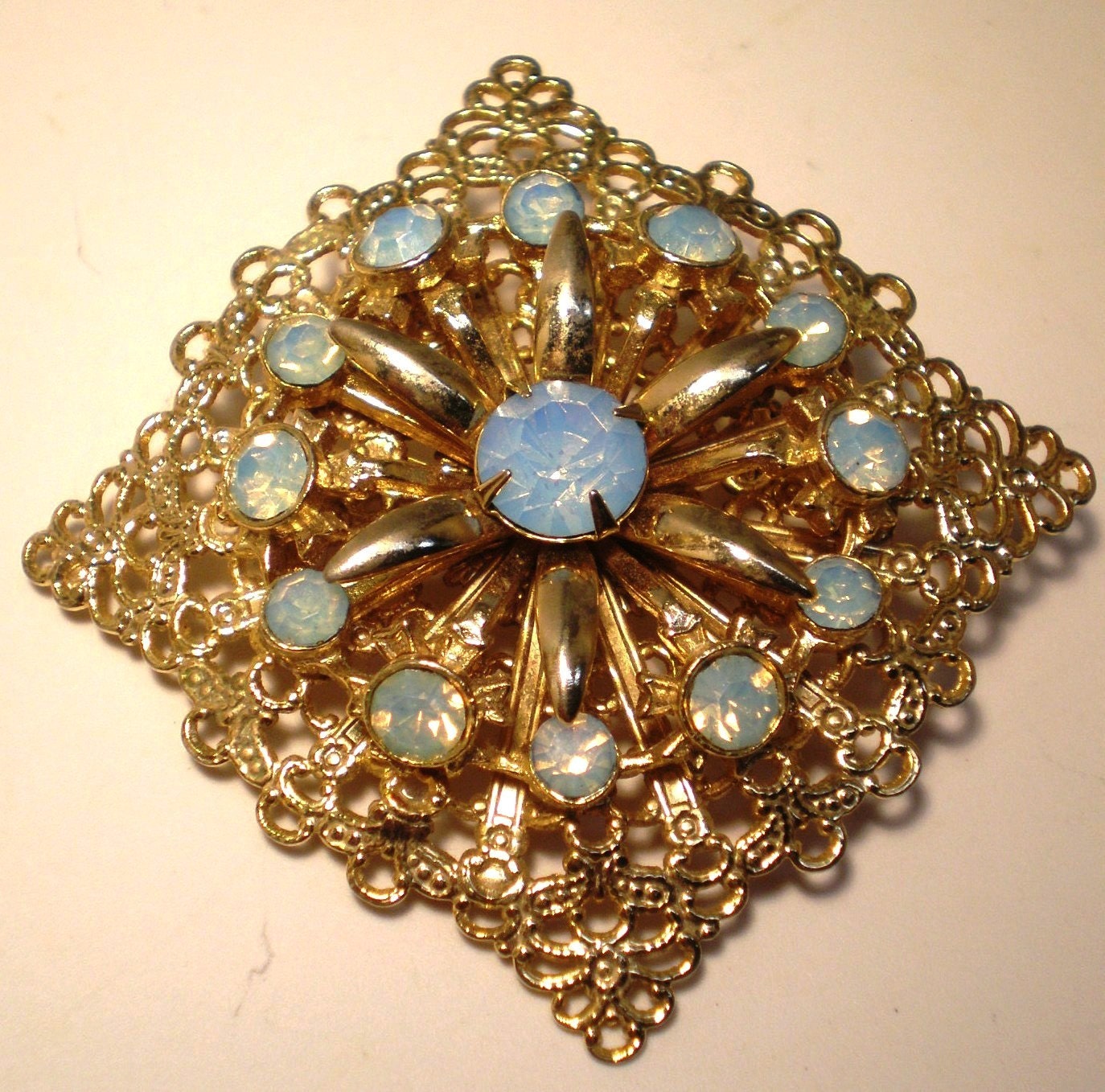 Vintage Antique Brooch Rare Opal Aurora Borealis Rhinestones  Bright Statement for The Bride