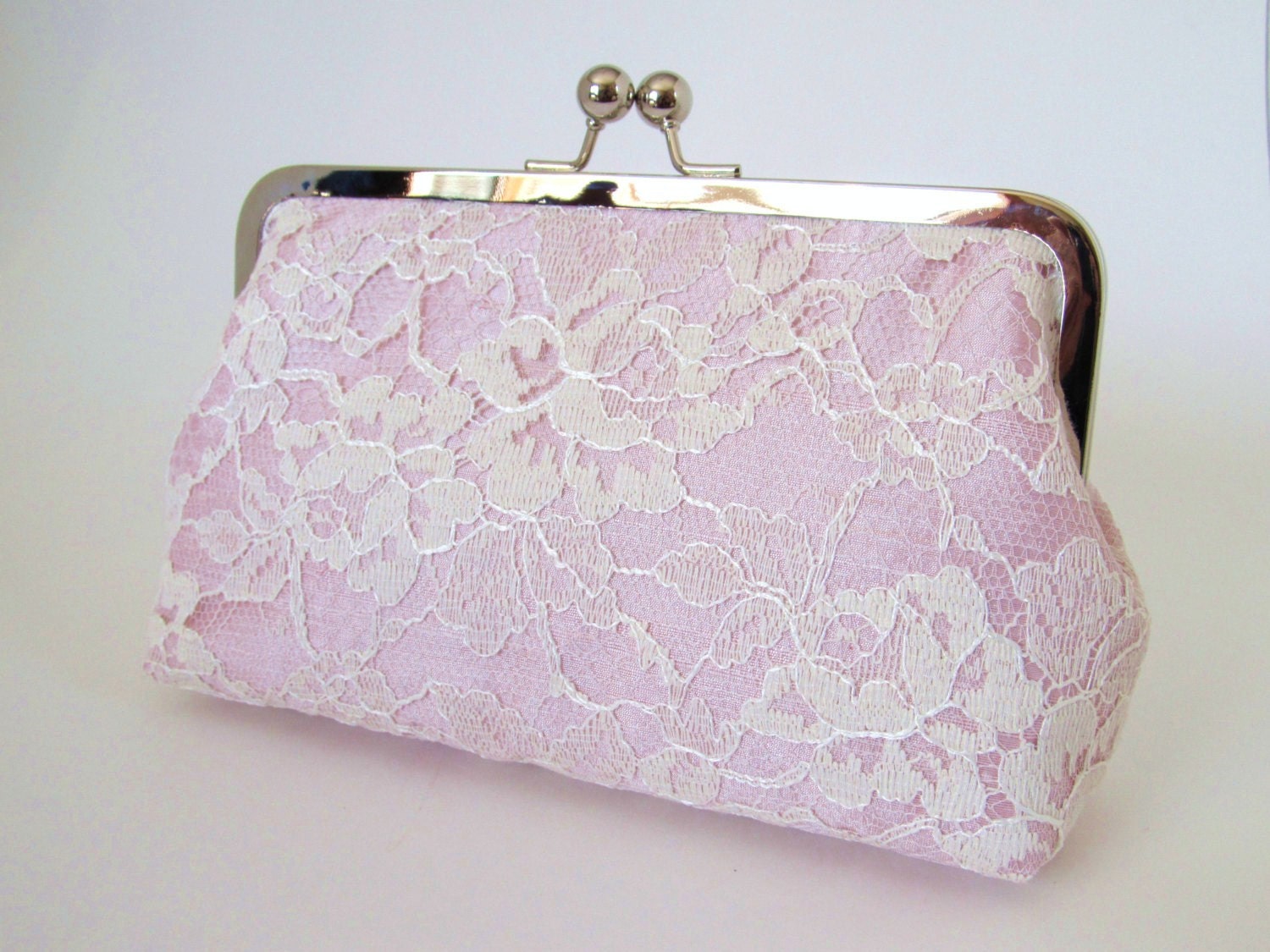 Silk And Chantilly Lace Clutch-Baby Pink/Ivory-Wedding Clutch-Lace Clutch-Bridal Clutch-Bags And Purses