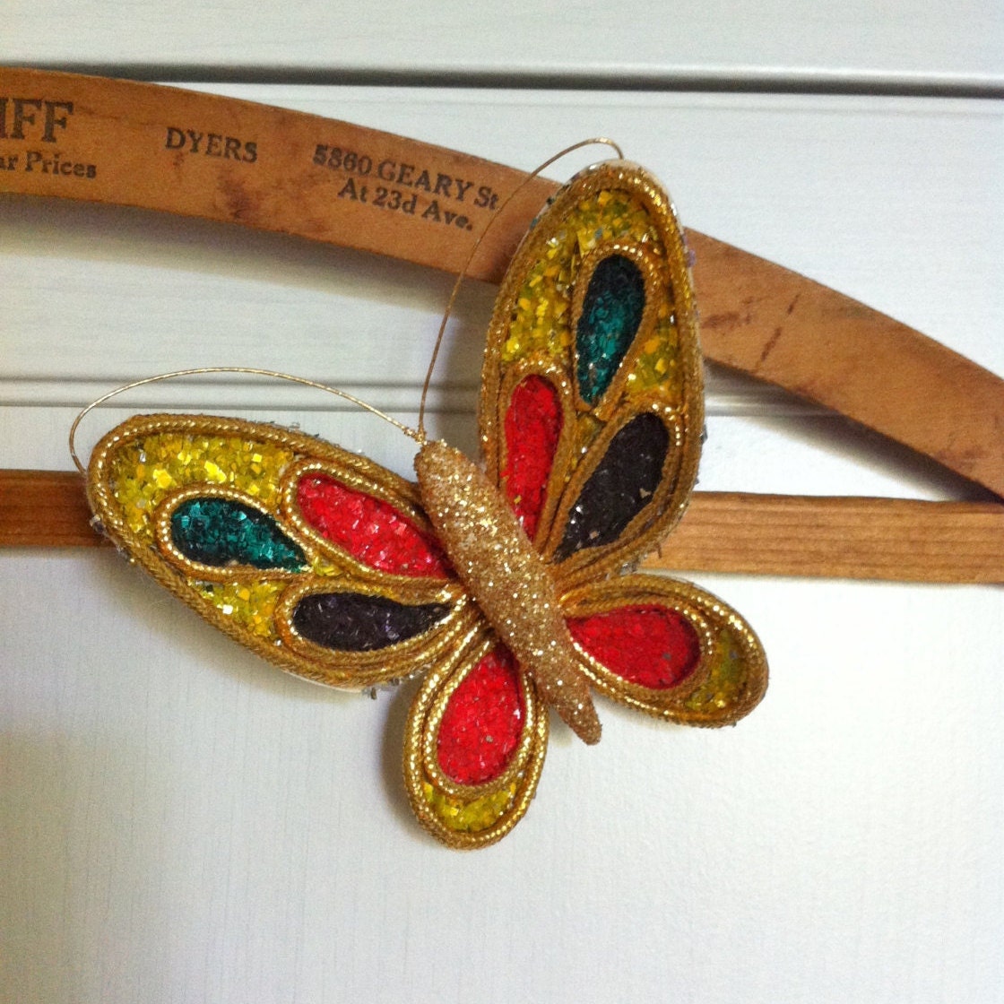 mid century gold glitter butterfly brooch gift wrap wedding decor