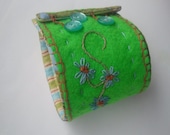 Lime Felt and Embroidery Art Cuff in Large size