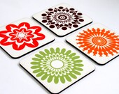 coasters set of 4 drink coasters easter spring hostess kitchen table geometric decor red green orange brown gift idea under 25