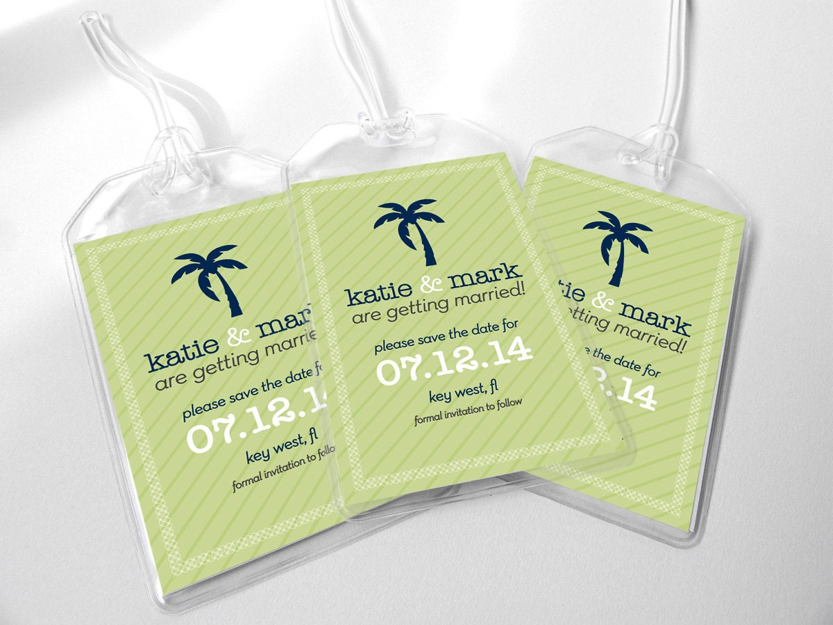 15 Custom Save The Date Wedding Luggage Tags - Palm Tree Design for Destination Wedding