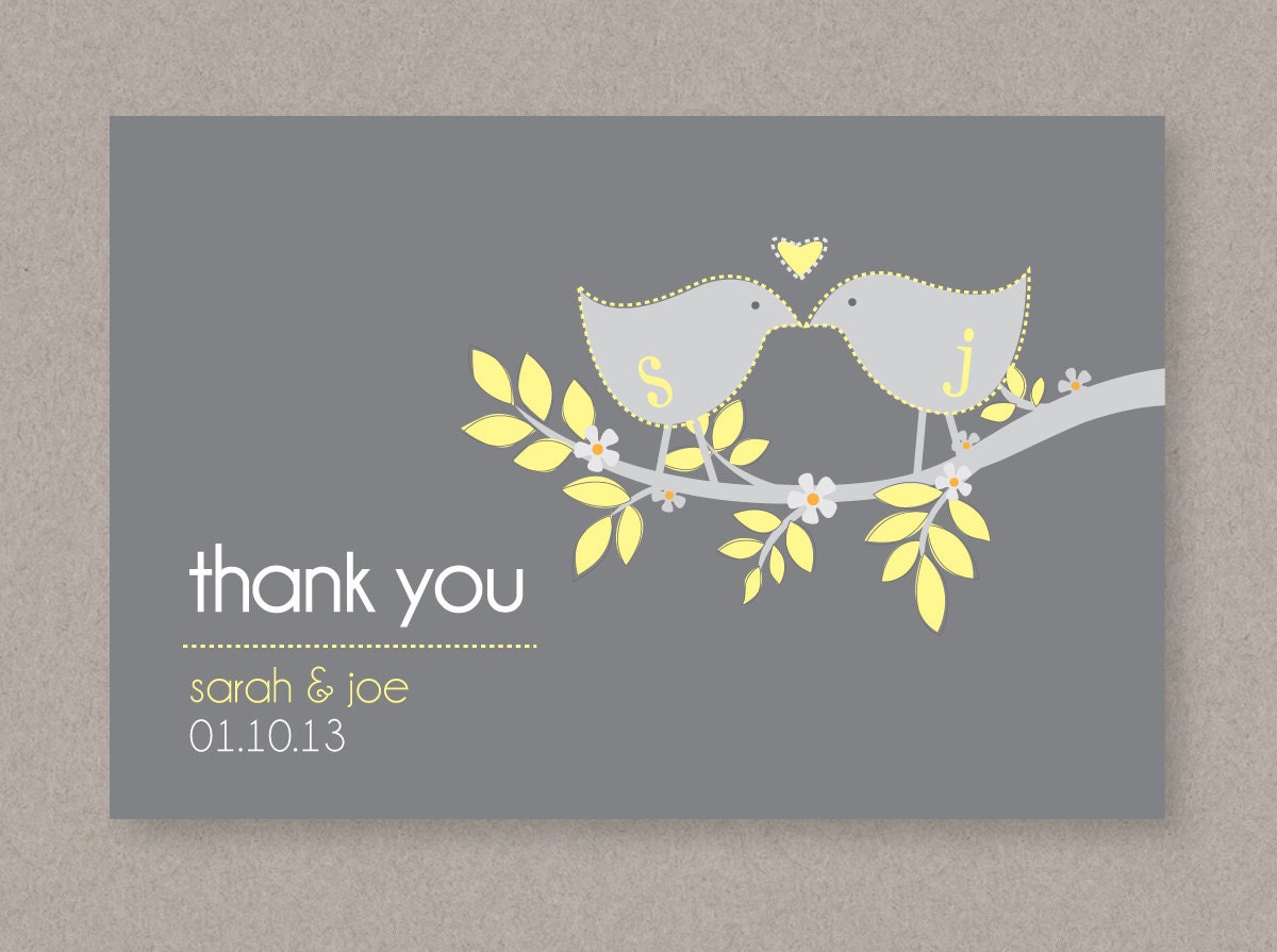 DIY Wedding Thank You Card in Modern Love Birds Design - Customized Printable Thank You Card