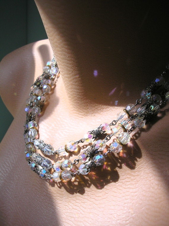 Bridal Backdrop Necklace, Bridal Jewelry, Crystal Necklace, Wedding Choker, Vintage Bridal Jewelry, Bridal Accessories, Aurora Borealis
