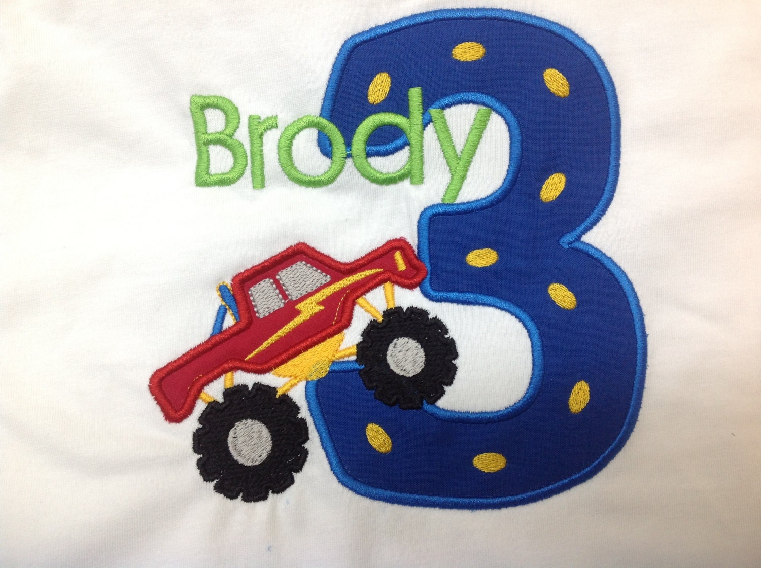 GreatStitch Monster Truck Royal and Red Boy Birthday Shirt
