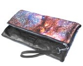 Spiderweb Galaxy Leather Clutch, Zip Pouch