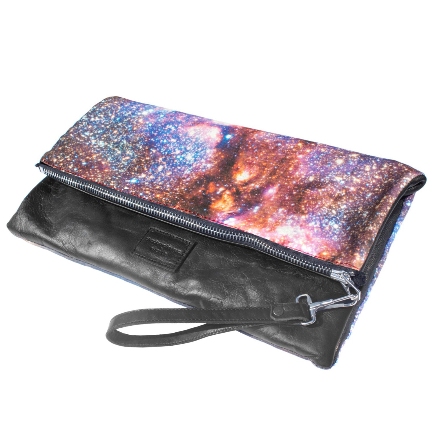 Spiderweb Galaxy Leather Clutch, Zip Pouch