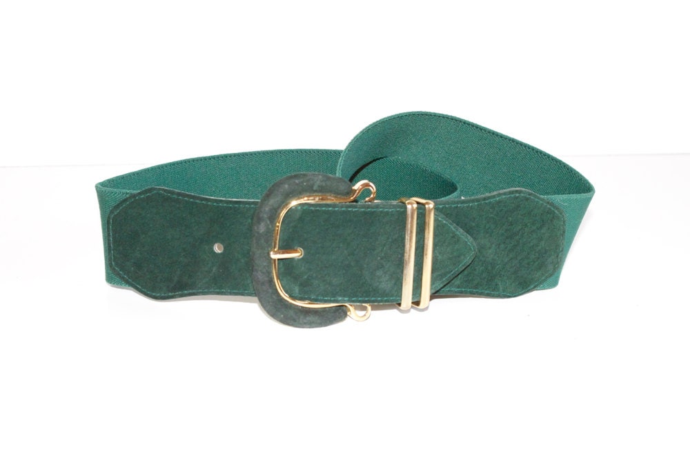 Vintage 1980s Green Suede Stretch Belt