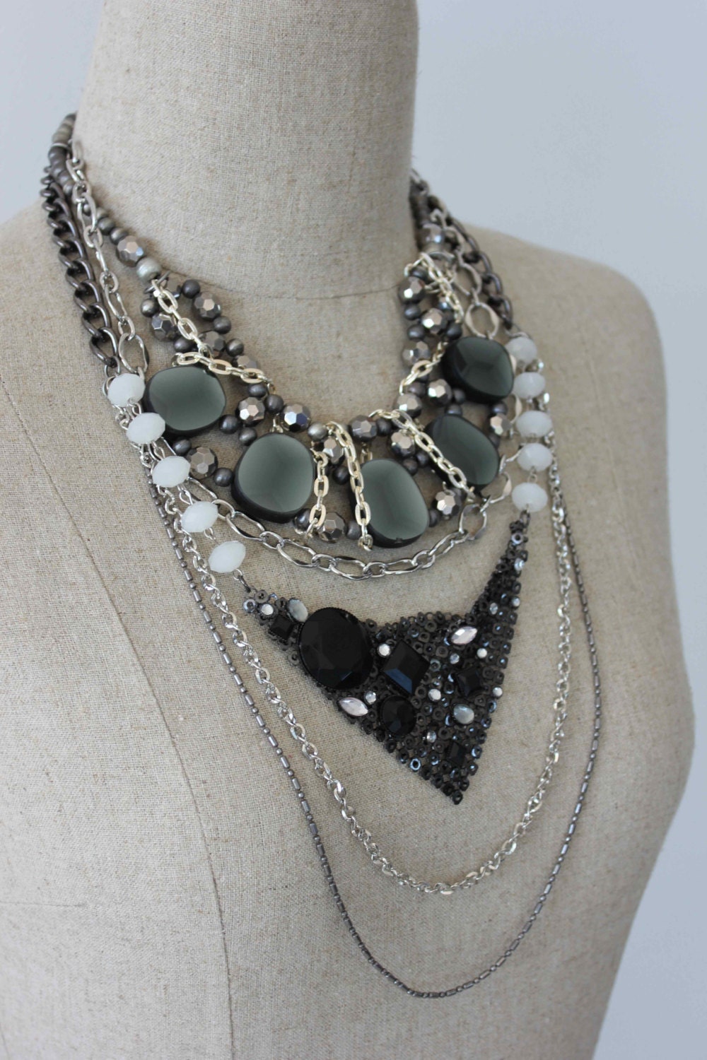 Upcycled OOAK Silver Opulence Chain Mesh Statement Necklace