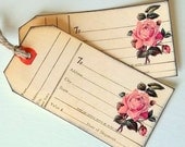 Luggage tags pink rose, train railway tag, Set of 12