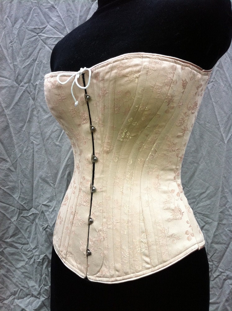 c. 1880 Victorian Corset in Dusty Rose Brocade Coutil