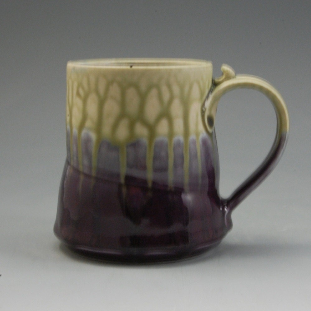 Purple and Green Pottery Mug Handmade Porcelain by Mark Hudak