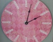 12" Wall Clock -  Dusty Rose Shabby Chic - Recycled Vinyl Record - Home & Living - No. 1030 (12 inches)