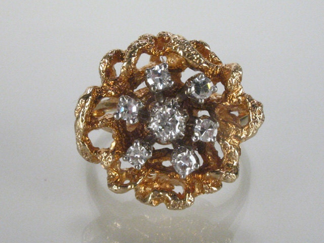 Vintage 0.25 Carat Diamond Cocktail Ring - Floral Nugget Pattern