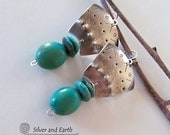 Turquoise Silver Earrings, Sterling Silver & Turquoise Jewelry, Sterling Silver Metalsmith Earrings, Modern Southwest Silver Jewelry