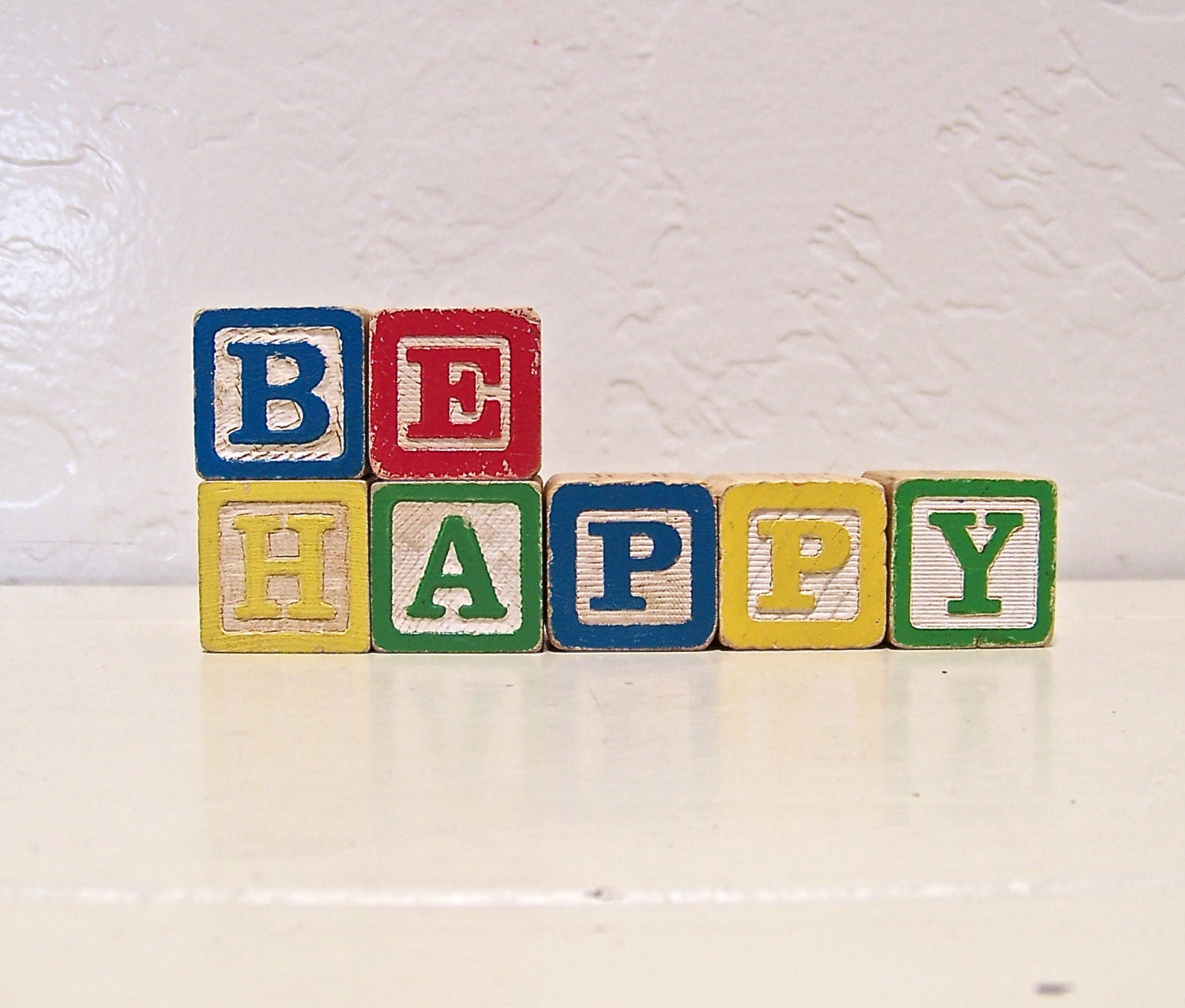 be happy - vintage wooden letter blocks