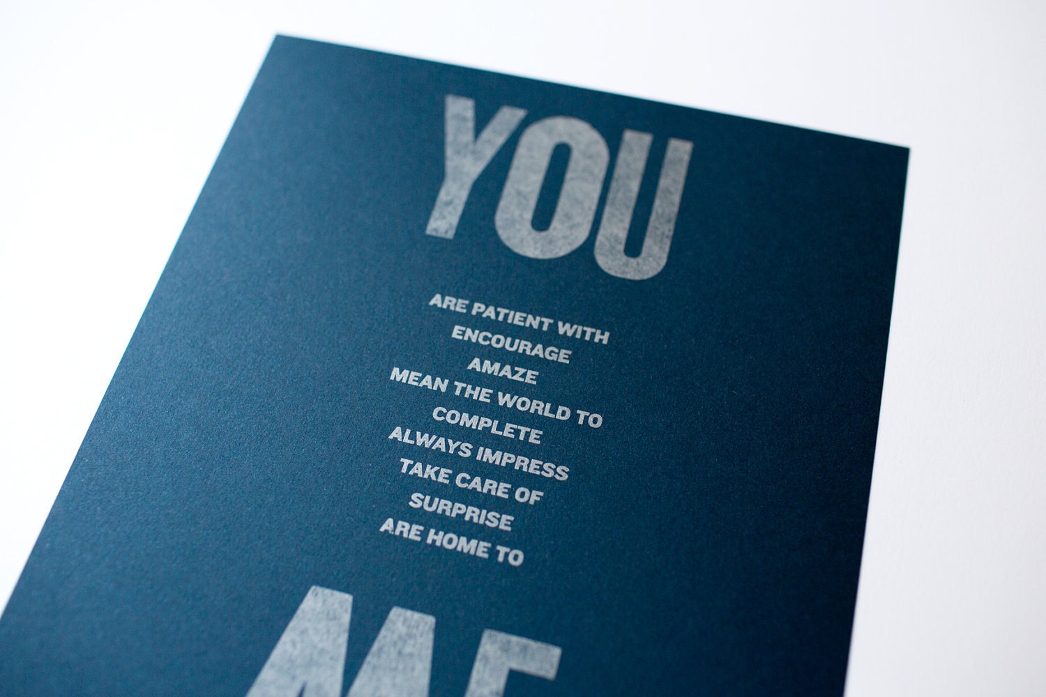 You & Me Letterpress Print - 8x10 - Navy Blue Paper w/Silver Ink