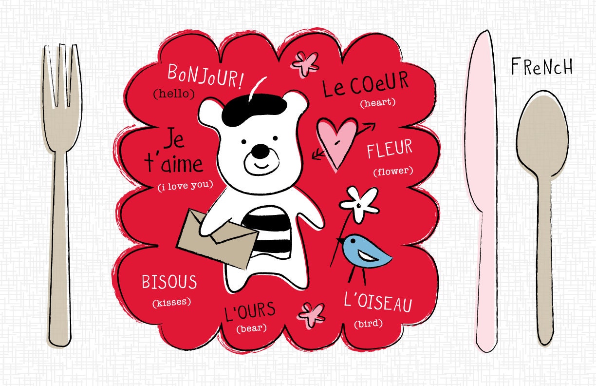 Kids French and Spanish LOVE Placemat