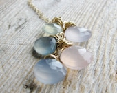 Gem Necklace Wire Wrapped Stones Goldfilled Gold Jewelry Pastel Chalcedony Briolettes Minimalist Modern Fresh Fashion