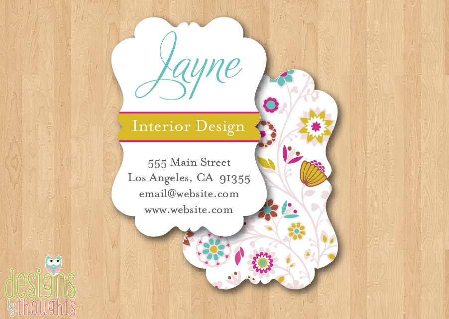 Unique Shaped Calling Cards - Bright & Fun Floral Design Back - Full Color Double Sided Printing - 25 Cards